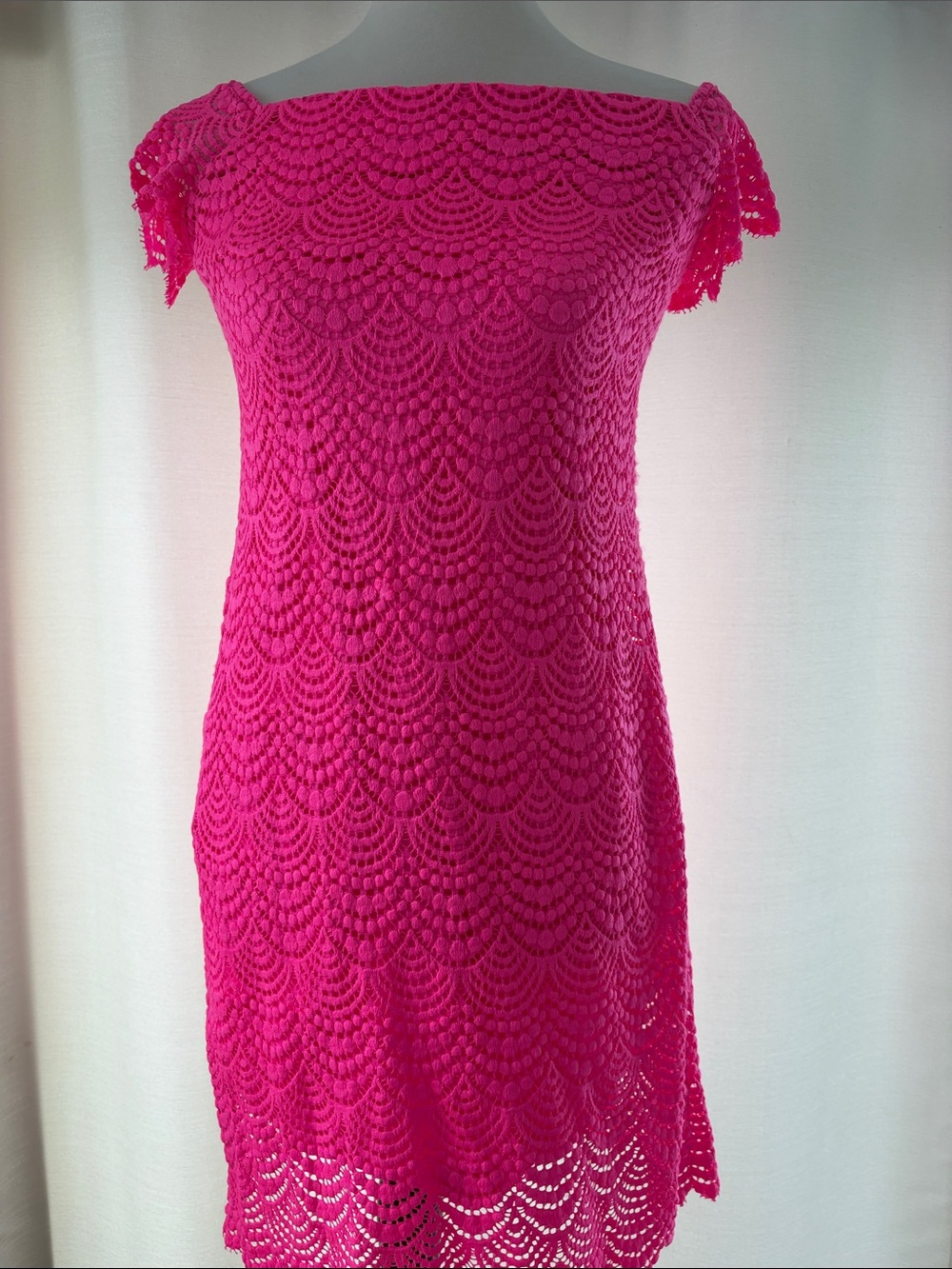 Lilly Pulitzer Hot Pink Crochet Off-Shoulder Dress